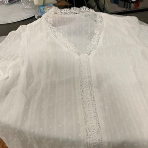 New white embroidery medium size women shirt
